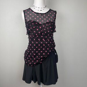 VTG Y2K Polka Dot Sleeveless Ruffle Blouse Size Medium